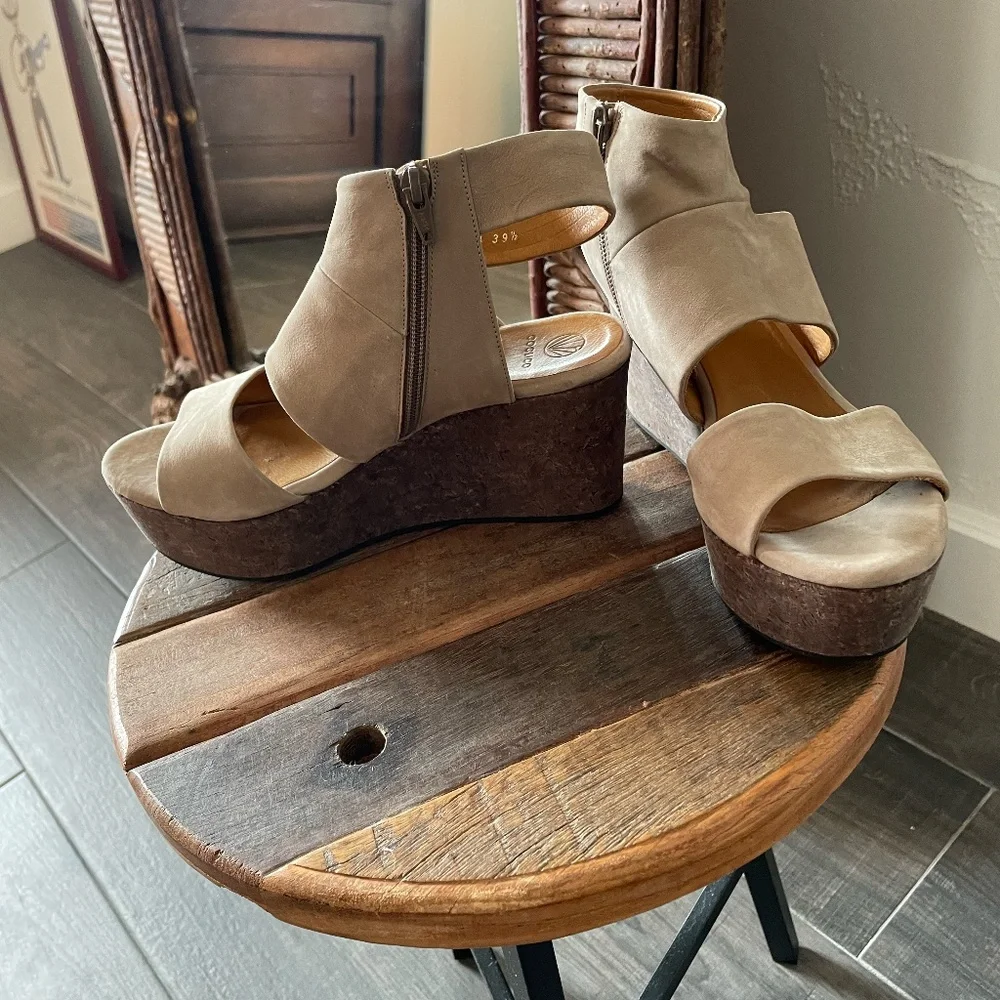 COCLICO Taupe Suede Platform Sandals with Ankle Zip